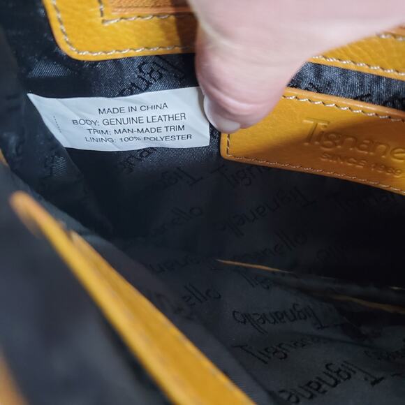 Vtg TIGNANELLO Crossbody Organizer Bag Purse Pebbled Leather Mustard Yellow - Picture 10 of 16